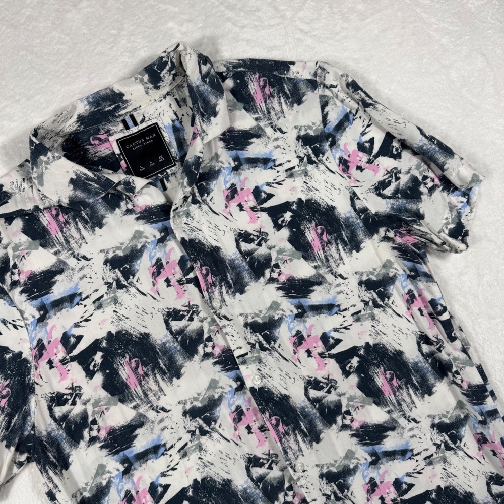 Cactus‎ Man Ricky Singh Abstract Brushstroke Viscose Short Sleeve Shirt Mens L